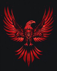 Fototapeta premium Majestic red eagle with vibrant wings spread wide.