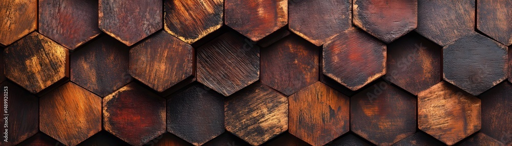 Aufkleber close-up view of a hexagonal wood shingle pattern.