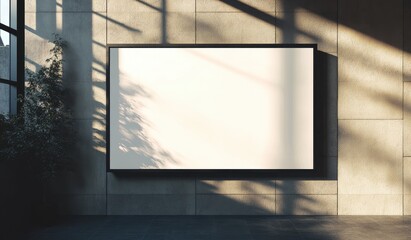 Blank billboard on a concrete wall, sunlit shadows