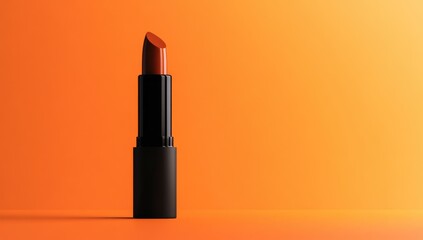 A rich terracotta lipstick against an ombre orange background