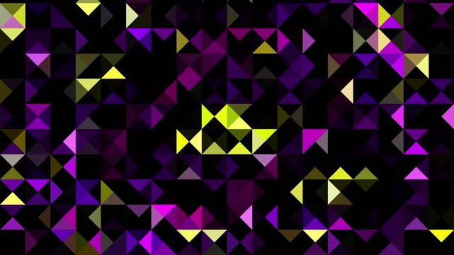 Abstract geometric blinking purple backdrop design features a vector pattern of triangles and diamond shapes with a mosaic texture.