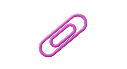 Pink paperclip on black background. 3D icon, plastic illustration style on transparent or white background