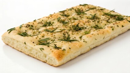 Freshly baked focaccia bread topped with herbs and spices.
