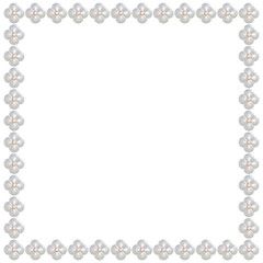 白いお花のパールのフレームの3DCGイラスト 正方形状に並ぶ真珠のビーズのあしらい1