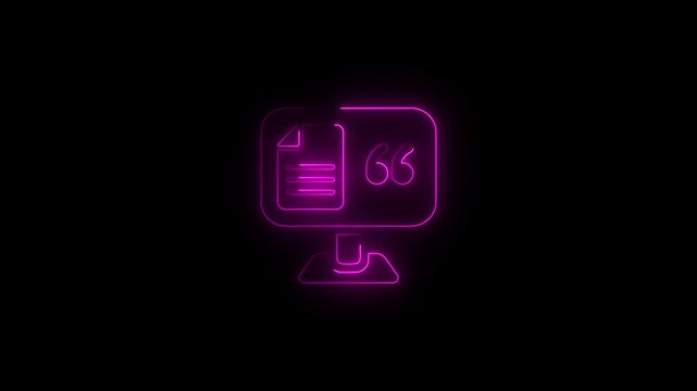 Glowing neon montor with File documents icon.HD motion graphic video animation with neon effects.isolated on a black background.