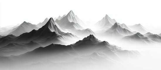 Obraz premium Monochrome Mountain Range in Misty Fog