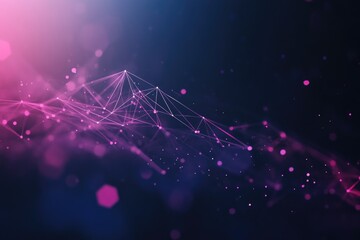 Abstract digital network graphic.  Gradient of pink and blue.  Connection points,  dotted lines