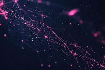 Abstract network of interconnected points and lines,  pink accents, dark background