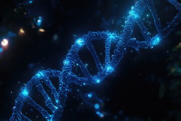 Glowing DNA helix on dark background