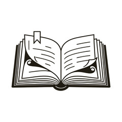 Clean Line Art Illustration of an Open Book with Flat Pages