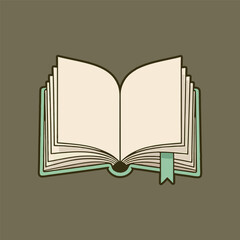 Clean Line Art Illustration of an Open Book with Flat Pages