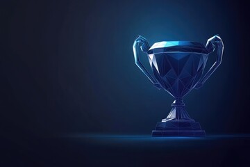 Low-poly trophy illuminated on dark background