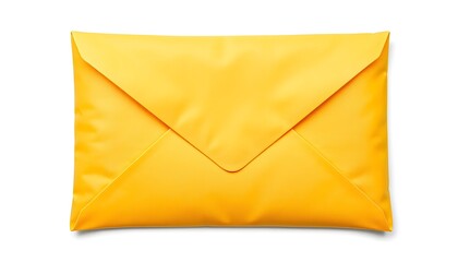 A bright yellow envelope  shaped pillow on a plain white background. 