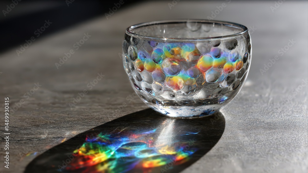 Aufkleber light falling through crystal bowl creating rainbow patterns on table surface