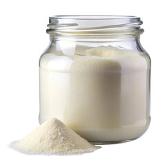 Milk Powder in Transparent Glass Jar Isolated on Transparent Background