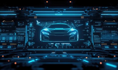 Futuristic cockpit display showing a virtual car