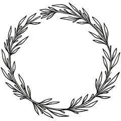 Delicate heart-shaped wreath made of thin leafy branches in a minimalist hand-drawn style, ideal for romantic, botanical, or wedding-themed graphic designs.