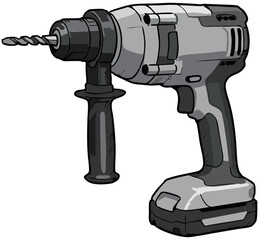 Electric Drill Vector, Handheld Power Tool Illustration