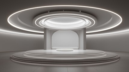 Obraz premium Modern Circular Stage with Illuminated Ceiling