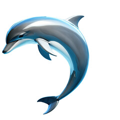 A sleek, silver dolphin leaps gracefully against a stark black background in smooth, clean style.