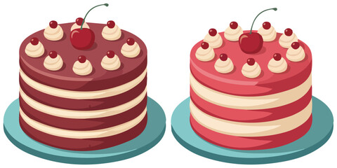 German black forest cake with cherries isolated vector illustration on white background