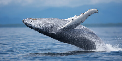 Naklejka premium A whale is leaping out of the water