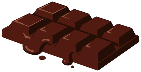 Vector illustration of a chocolate bar with melted caramel filling oozing over the surface, shown in a tempting three-dimensional perspective.