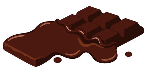 Vector illustration of a chocolate bar with melted caramel filling oozing over the surface, shown in a tempting three-dimensional perspective.