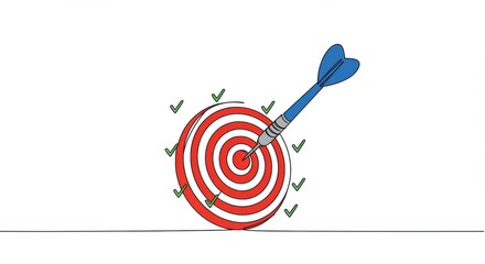 Concept of Achieving Goals and Precision in Targeting With a Dart Hitting the Bullseye on a Red and White Circular Target