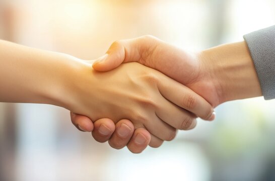 Friendly handshake between business partners in - Powered by Adobe