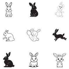 Rabbit Black White Vector Picture