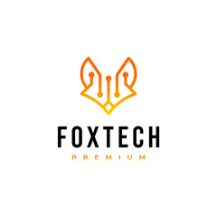 modern fox head technology network logo template vector icon	
