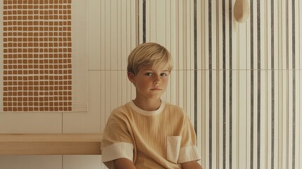 Boy sitting in light filled room