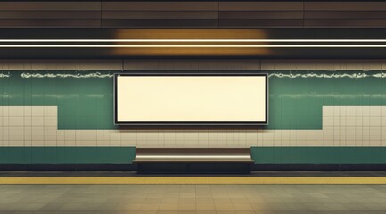 Subway station interior, blank billboard