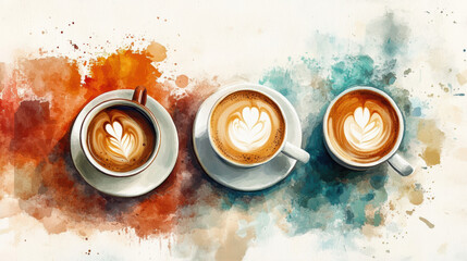 Artistic set of coffee beans and coffee cup drinks isolated on brown background,hand-drawn ,hot coffee drinks,cafe shop,modern flat design,Fashionable and cute coffee motif concept.