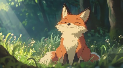 Cartoon fox in forest clearing