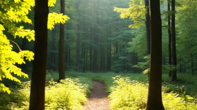 forest trees nature green wood sunlight view