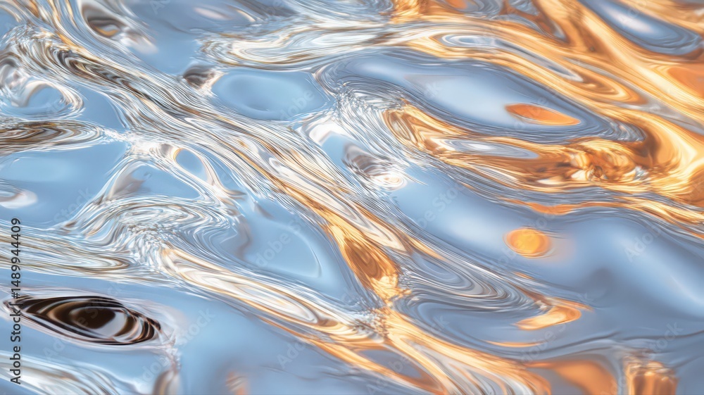 Poster macro closeup of water drops reflecting light with beautiful patterns on smooth surface