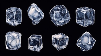 Sphere, Large Cube, and Standard Ice Cubes for Drinks, a Collection of Different Shapes