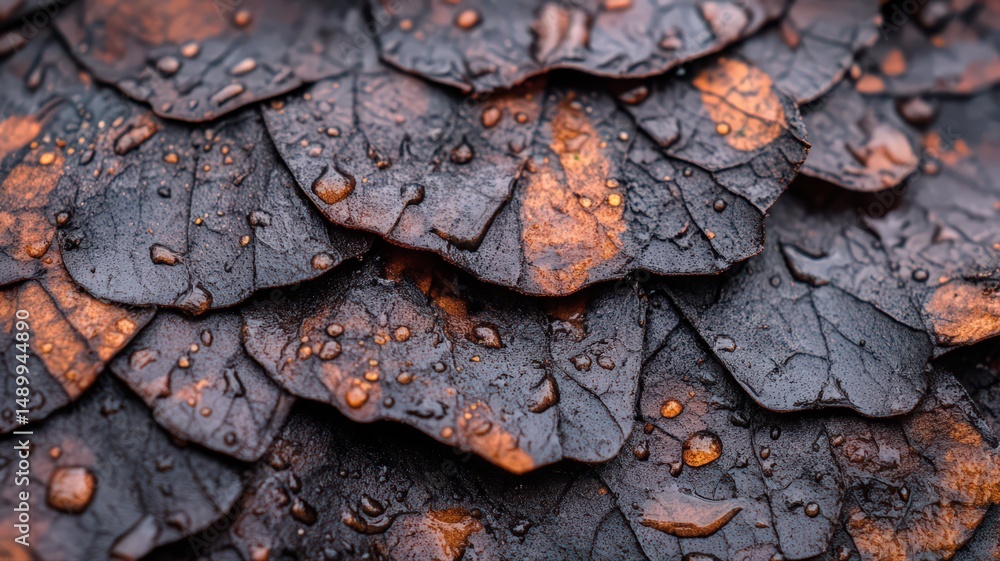 Aufkleber macro dew on folded leaf tip highlighted by precise lighting in natural setting