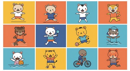 Obraz premium Cartoon animals playful activities