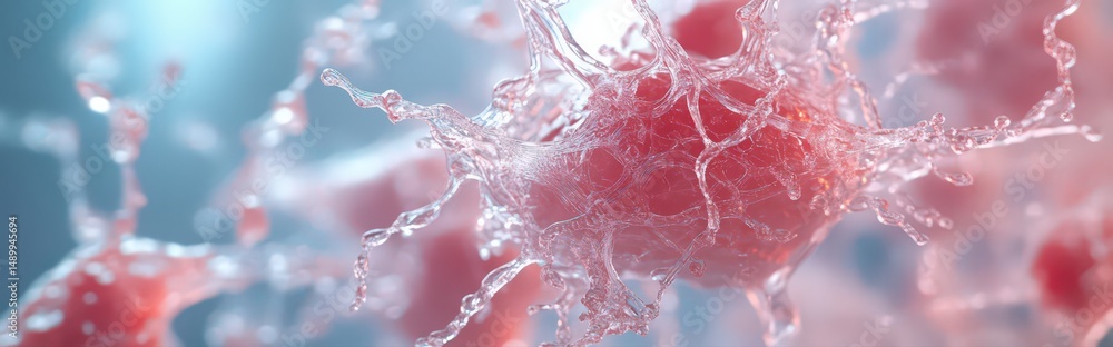 Poster macro frost buildup on translucent icy sheet with red and blue textures and shimmering details