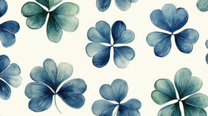 Fototapeta premium Watercolor clover isolated on white background, Lucky clover leaves with four leaf,Clover flowers background,Patricks day watercolor clipart,Spring flower pattern,St. Patrick s day seamless pattern.