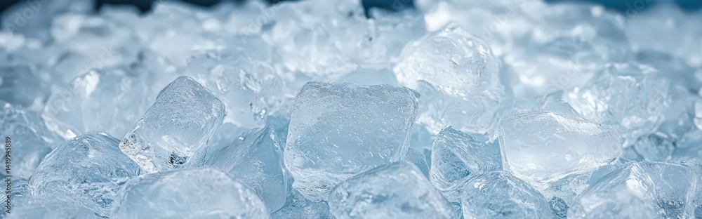 Poster macro frost buildup on translucent icy sheet with sparkling crystals and fluid patterns