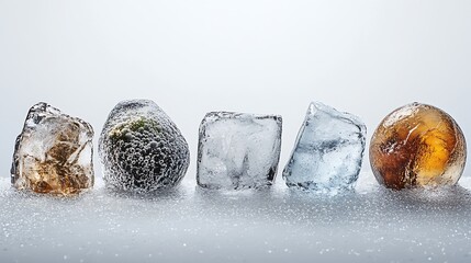 A Collection of Different-Shaped Ice Cubes for Drinks: Sphere, Large Cube, and Standard