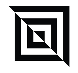  Striking black and white geometric illusion pattern with a 3D tunnel effect. Ideal for posters, backgrounds, album art, textiles, and digital design.