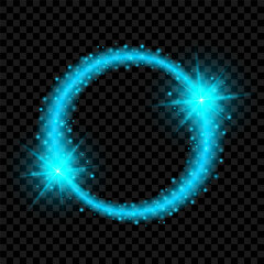 Glowing blue magic circle with sparkles and stars on transparent background