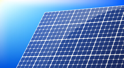 Solar panel reflecting sunlight against blue sky generating clean energy