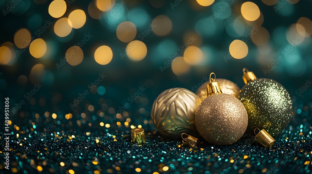 Poster elegant emerald backdrop with golden sparkles and blurred bokeh shimmer
