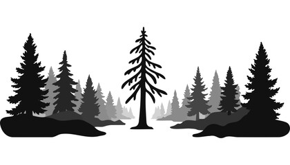 Obraz premium Stylized pine forest silhouette in black and grey tones 